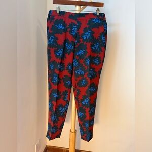 J Crew Fireworks Floral Women’s Dress Pants Red Blue Size 12 Elastic Waist Pockt